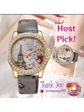 Elegant High Fashion Women’s Quartz Gold and Gray Eiffel Tower Love Watch Grey
